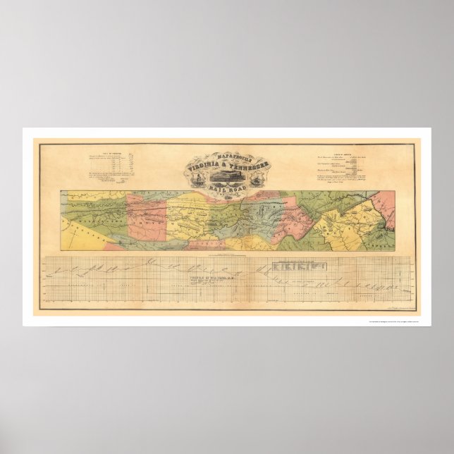 Poster Carte du chemin de fer Virginia & Tennessee 1856 (Devant)