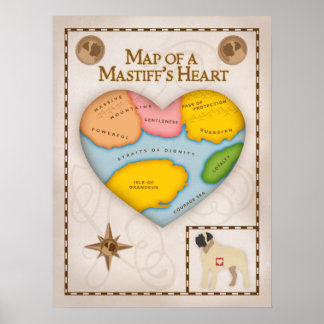 Poster Carte du coeur d'un mastife