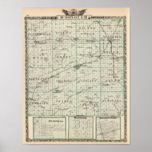 Poster Carte du compté de McDonough, Rushville