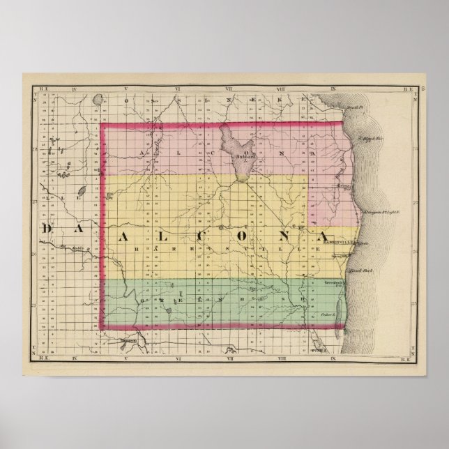 Poster Carte du comté d'Alcona, Michigan (Devant)