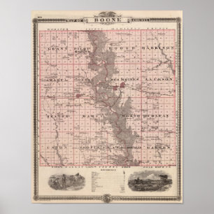 Poster Carte du comté de Boone, État de l'Iowa