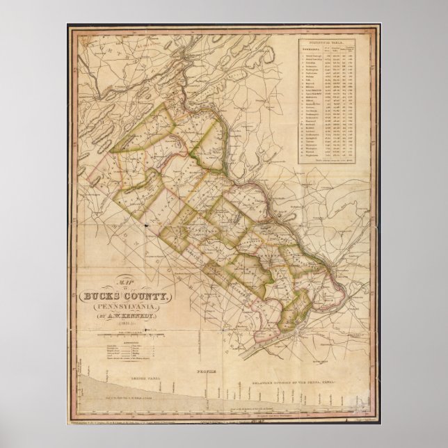 Poster Carte du comté de Bucks en Pennsylvanie en 1831 (Devant)