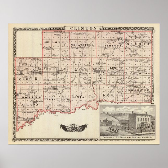 Poster Carte du comté de Clinton (Devant)