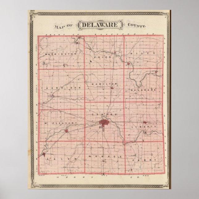 Poster Carte du comté de Delaware (Devant)