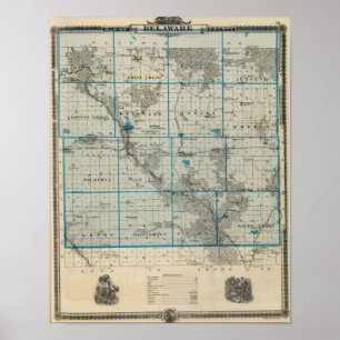Poster Carte du comté de Delaware, État de l'Iowa