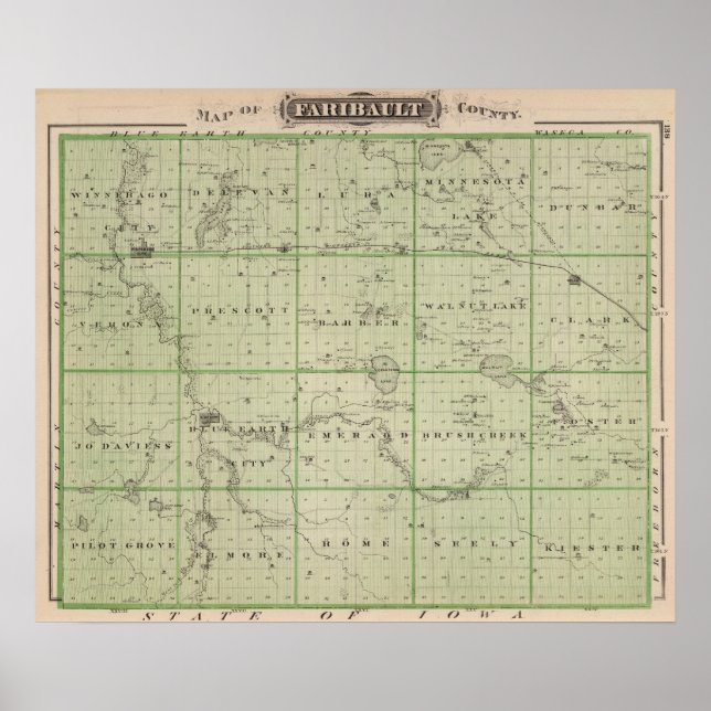 Poster Carte du comté de Faribault, Minnesota (Devant)