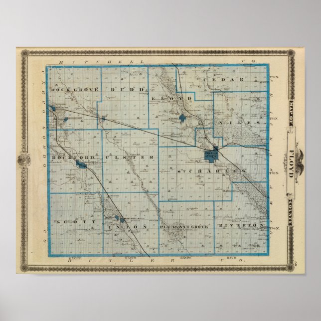 Poster Carte du comté de Floyd, État de l'Iowa (Devant)