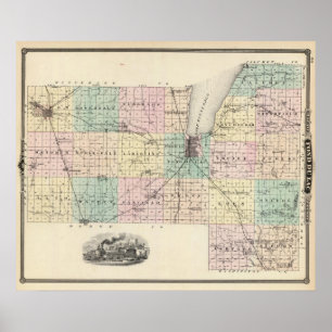 Poster Carte du comté de Fond du Lac, État du Wisconsin