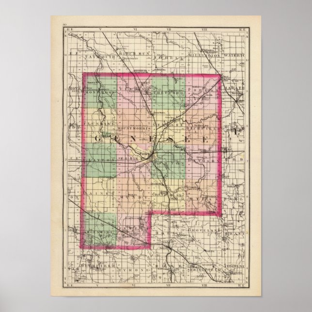 Poster Carte du comté de Genesee, Michigan (Devant)