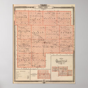 Poster Carte du comté de Grundy, état de l'Iowa