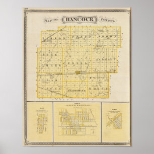Poster Carte du comté de Hancock avec Charlottesville