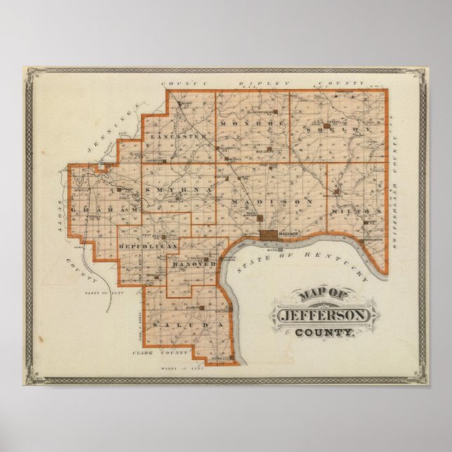 Poster Carte du comté de Jefferson (Devant)