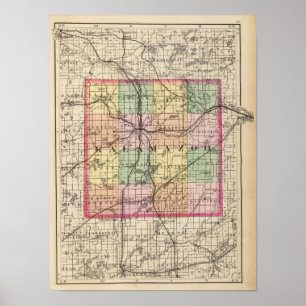 Poster Carte du comté de Kalamazoo, Michigan