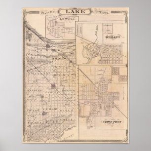 Poster Carte du comté de Lake avec Lowell