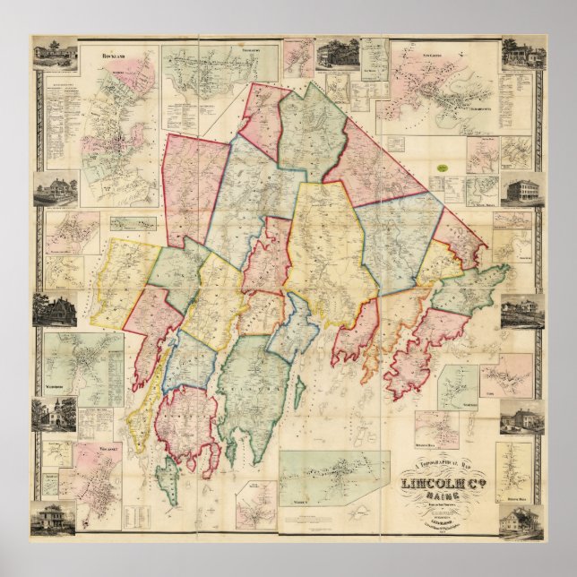 Poster Carte du comté de Lincoln 1857 (Devant)