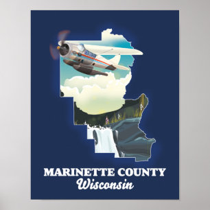 Poster carte du comté de Marinette Wisconsin