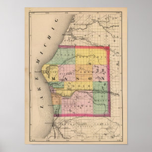 Poster Carte du comté de Mason, Michigan