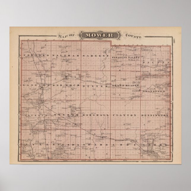 Poster Carte du comté de Mower, Minnesota (Devant)