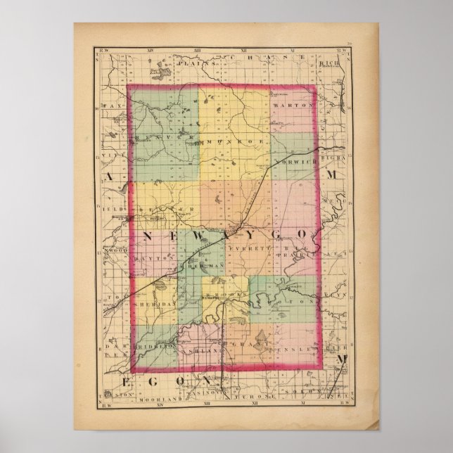 Poster Carte du comté de Newaygo, Michigan (Devant)