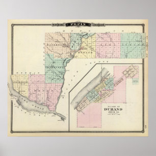 Poster Carte du comté de Pepin et du village de Durand