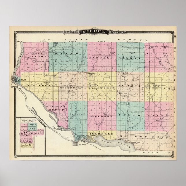 Poster Carte du comté de Pierce et Ellsworth (Devant)