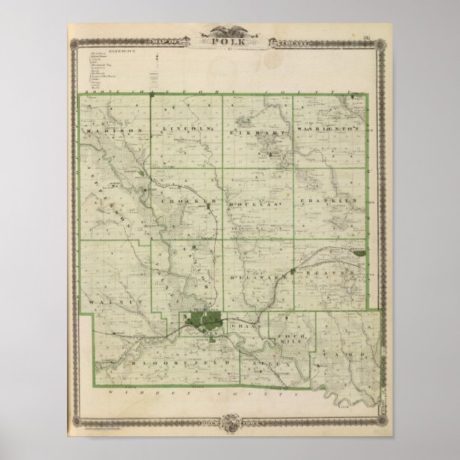 Poster Carte du comté de Polk, État de l'Iowa (Devant)