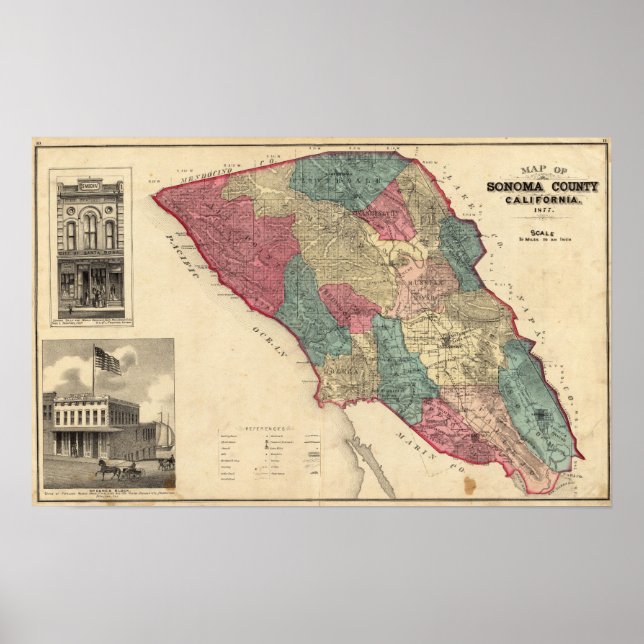 Poster Carte du comté de Sonoma en Californie (Devant)