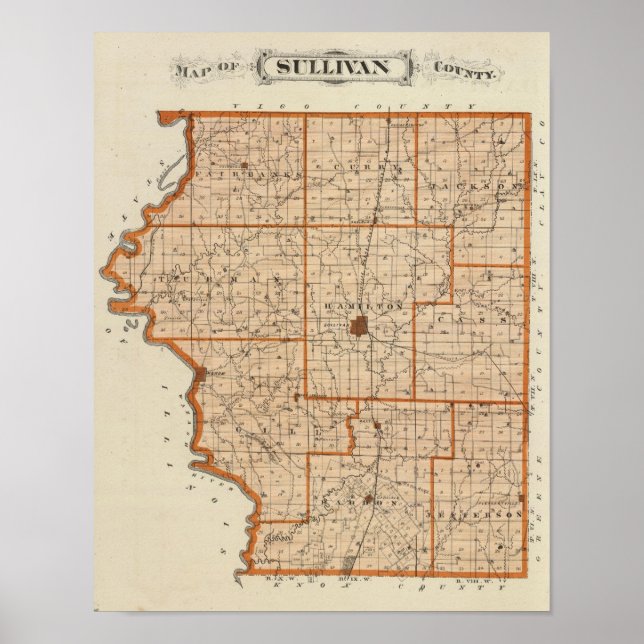 Poster Carte du comté de Sullivan (Devant)