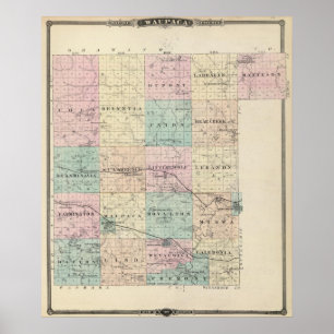 Poster Carte du comté de Waupaca, État du Wisconsin