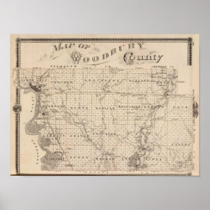 Poster Carte du comté de Woodbury, État de l'Iowa