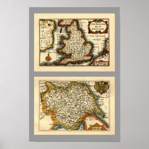 Poster Carte du comté de Yorkshire, Angleterre