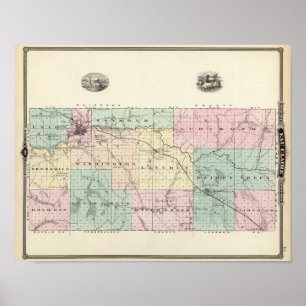 Poster Carte du comté d'Eau Claire, État du Wisconsin