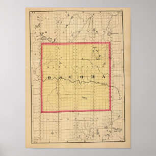 Poster Carte du comté d'Oscoda, Michigan