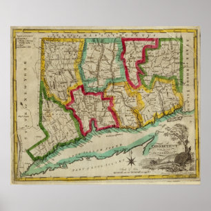 Poster Carte du Connecticut