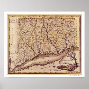 Poster Carte du Connecticut par Carey 1795