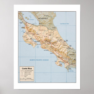 Poster Carte du Costa Rica