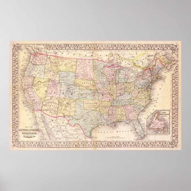 Poster Carte du début des États-Unis d'Amérique, Mitchell (Devant)