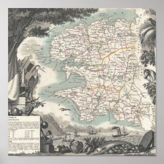 Poster Carte du Département de Finistere