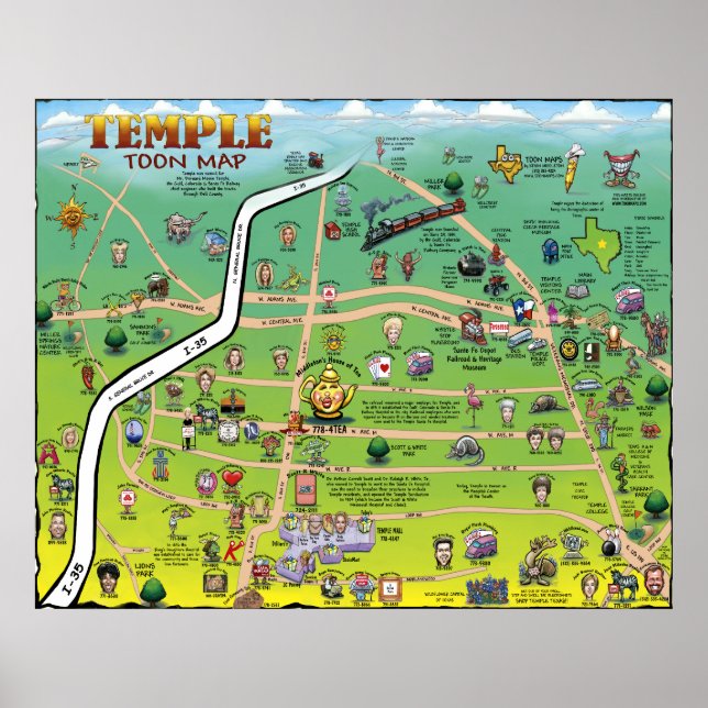 Poster Carte du dessin du temple du Texas (Devant)
