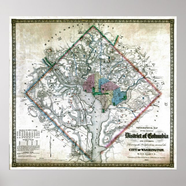 Poster Carte du district de Washington de 1862 (Devant)