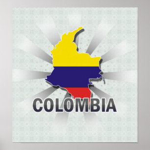 Poster Carte du drapeau de la Colombie 2.0