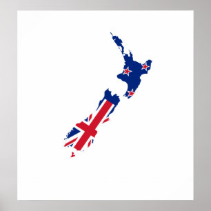 Poster Carte du drapeau de la Nouvelle-Zélande pleine tai