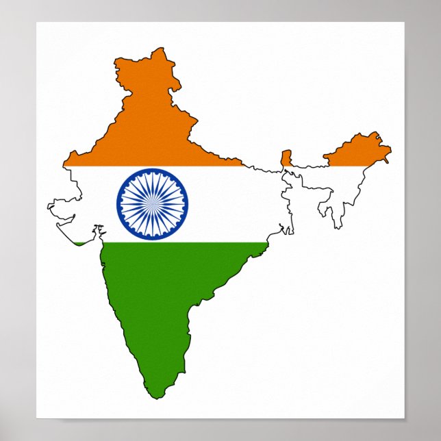Poster Carte du drapeau de l'Inde pleine taille (Devant)