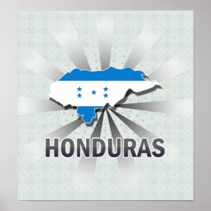 Poster Carte du drapeau du Honduras 2.0