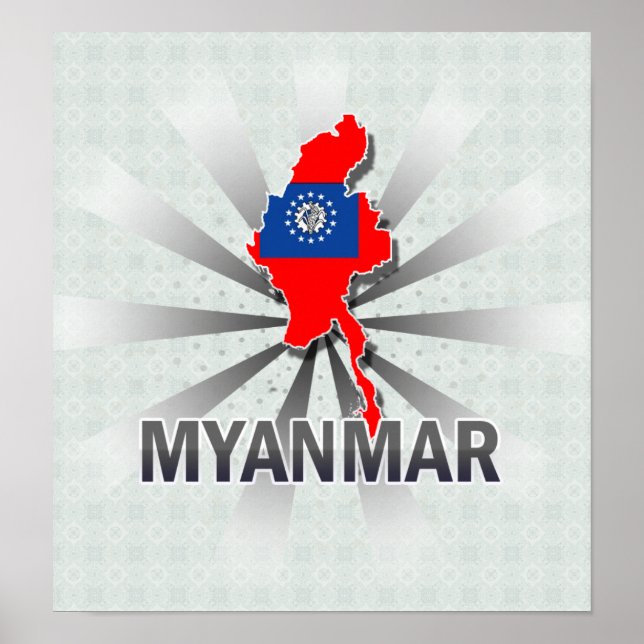 Poster Carte du drapeau du Myanmar 2.0 (Devant)