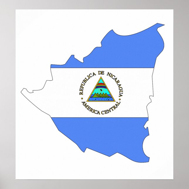Poster Carte du drapeau du Nicaragua pleine taille (Devant)
