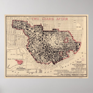 Poster Carte du feu 1906 de San Francisco