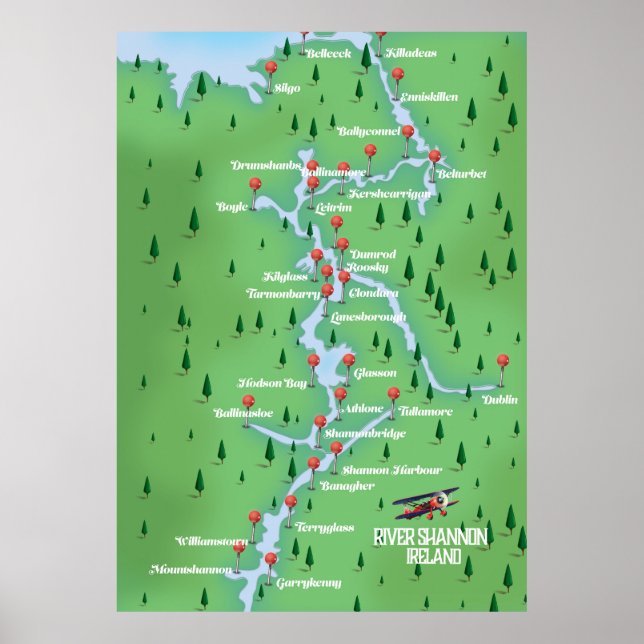 Poster Carte du fleuve Shannon Irlande (Devant)