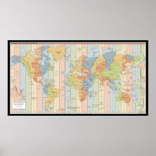 Poster Carte du fuseau horaire mondial