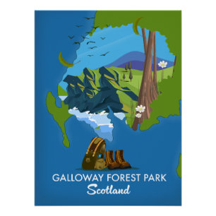 Poster Carte du Galloway Forest park Écosse
